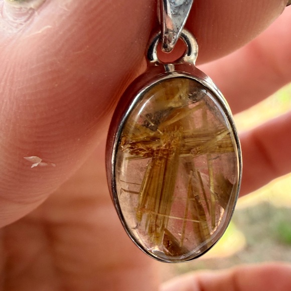 Golden Rutilated Quartz Pendant | Rutile Starburst | 925 Sterling Silver | - Picture 6 of 9